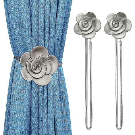 couleur Argent-embrasse  Rideaux Magntique En Forme De Camlia, 1 Paire De Boucle De Rideau Aimante, Accessoires Pour Rideaux, Attache De Rideau Ma (1/5)