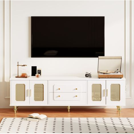 Mueble TV 175x38x55,5 cm blanco con 4 puertas push-to-open y patas doradas (1/5)