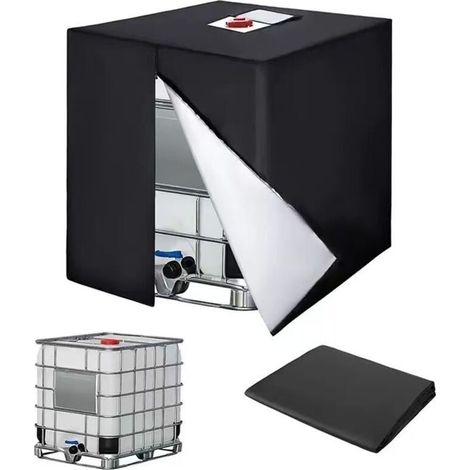 Bache pour Cuve 1000L . 420D Réservoir d'eau Couvercle. Anti-UV Housse Protection Cuve. Bâche de Protection Cuve IBC avec Fermeture éclair. 120 x 100 x 116 cm(Noir) (1/4)