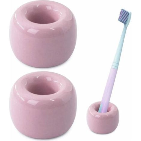 Bathroom accessory set, 2-piece ceramic mini toothbrush storage box for couples, handmade (pink) (1/4)