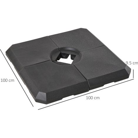 Poids pour parasol, support de parasol en 4 parties, lestable avec 80 kg d'eau ou 120 kg de sable, PEHD, noir, 100 x 100 x 9,5 cm (1/5)