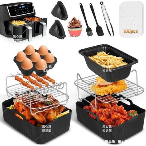 (Noir, gris et argenté)12 Pcs Accessoires pour Friteuse à Air pour Ninja Dual Air Fryer Ninja Dual AF300UK AF400UK Air Fryer avec 100 Feuilles de Papier (1/5)