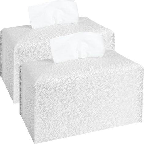 Paquete de 2 fundas de cuero genuino para cajas de pañuelos, diseño sencillo, adecuadas para escritorios, baños, automóviles y oficinas. (1/2)