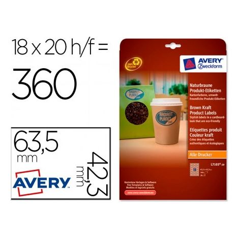 Etiqueta adhesiva avery kraft efecto carton ovalada removible para impresora laser inyeccion tinta