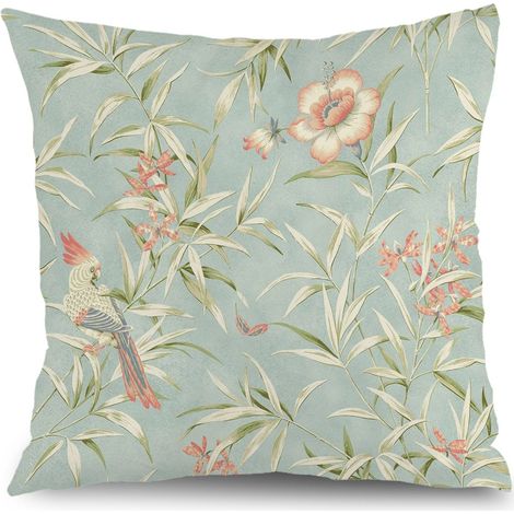Housse de coussin plantes fleurs papillon, décoration salon rustique,45×45cm (1/5)
