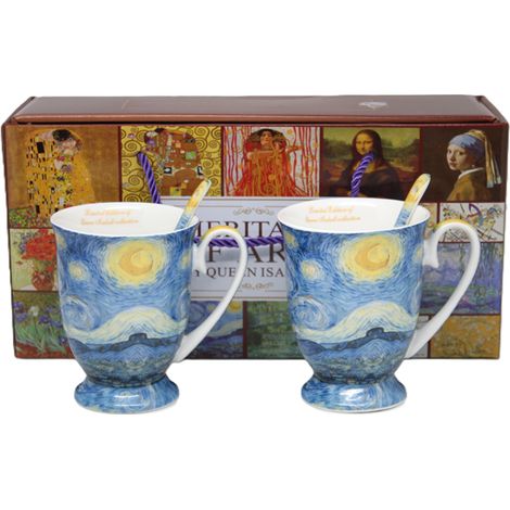 Tazas de porcelana (2 unidades) con diseño de La noche estrellada de Vincent van Gogh. Regalo de lujo. (1/5)