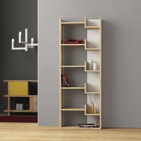 Decortie Oppa Modern Bookcase Display Unit Tall 162.4cm - Oak / White