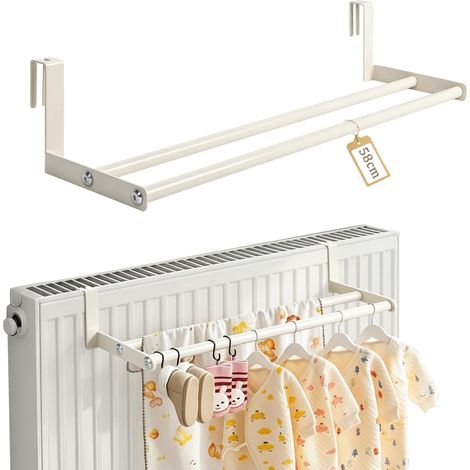 Porte-serviettes pour radiateur 58 cm, sèche-serviettes blanc sans perçage (1/5)