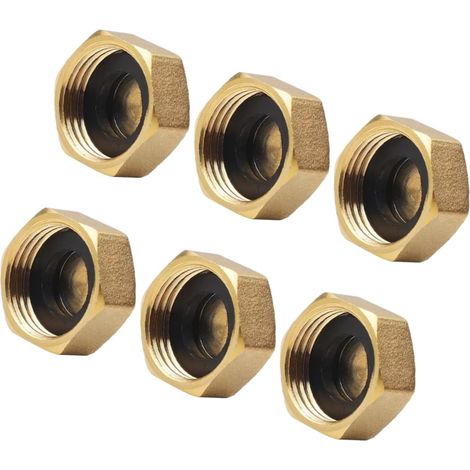 6 pièces Bouchons Tuyau Laiton Pouce avec Joints Caoutchouc Lot Obturateurs pour Tuyaux Eau Capuchons Robinet Extérieur Raccords (1/5)