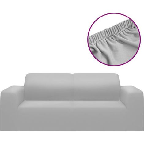 Housse de canapé double extensible en maille polyester grise (1/5)