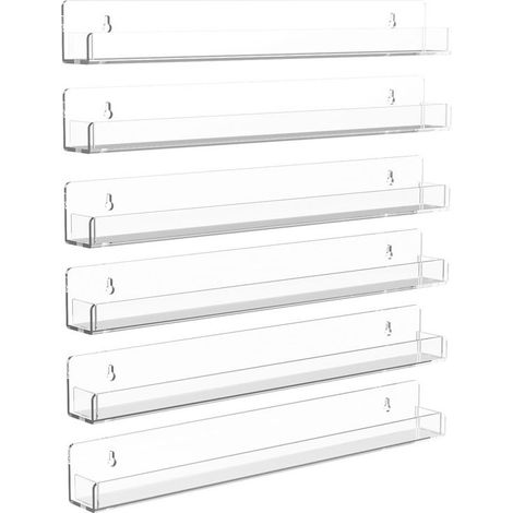 Étagères Flottantes pour Disques Vinyles, Lot de 6 Étagères Murales en Acrylique Clair 38 cm, Décoration pour Livres/Photos/Maquillage, Chambre, Salon, Salle de Bain, Rangement et Organisation (1/4)