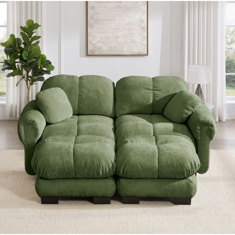 Divano modulare a U in ciniglia verde, 2 posti, 190 x 149 x 90 cm (1/5)