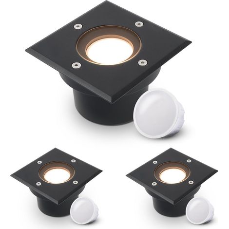 LED Bodeneinbaustrahler Schwarz FLACH eckig 230V IP67 - Leuchtmittel: 5W 2700K DIMMBAR 120° - Anzahl: 3x (1/5)