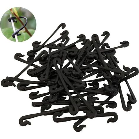 150 pièces vignes attache plastique attaché boucle crochets jardinage raisin soutien légumes cerclage clips légumes boucle plastique noir (1/5)