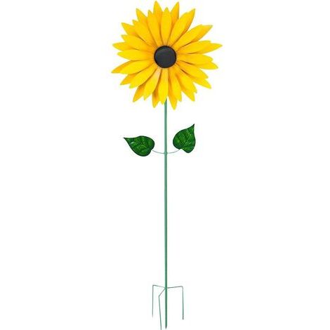 Sculptures en Métal de Moulin à Vent de Tournesol, Décoration de Jardin en Fer Durable, Conception Rotative, Facile à Assembler, Hauteur de 29,5 Pouces, Excellent Cadeau (Yellow) (1/5)