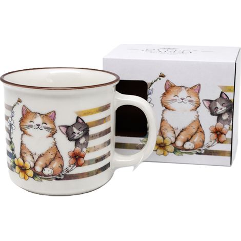 Taza grande de porcelana de 400 ml con diseño de gatos y empaque de regalo. (1/5)