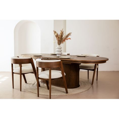 BOBOCHIC - Ensemble MALMOUSQUE avec table à manger extensible 210 à 270 cm + 6 chaises BASTIDE placage chêne massif Marron foncé (1/5)