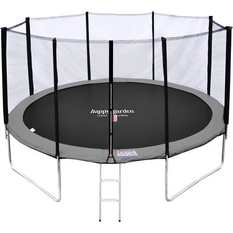 Premium Pack Trampolino 370 cm reversibile grigio / rosa PERTH + rete, scala, copertura e kit di ancoraggio