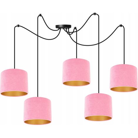 ELEGANTE SPINNEN-HÄNGELAMPE, GOLDENER SAMT-LAMPENSCHIRM