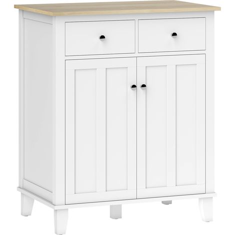 Buffet 2 portes avec tiroirs FREAMUNDE blanc et aspect bois clair (1/5)
