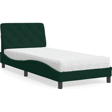 Lit avec matelas-Lit Adulte avec matelas vert foncé 90x200 cm velours 336074 (1/5)