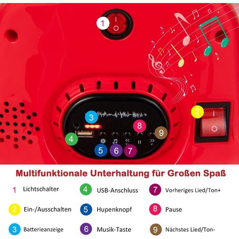 6V children's bumper car 360 degree rotation with music and colorful LED lights red (1/5)