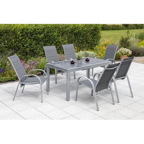 Amalfi Set 7tlg 6 Sessel Tisch 160(220)x90cm Alu/Textil