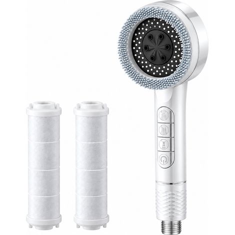 Pommeau de douche à main blanc haute pression à quatre jets avec système de filtration et 2 cartouches filtrantes
