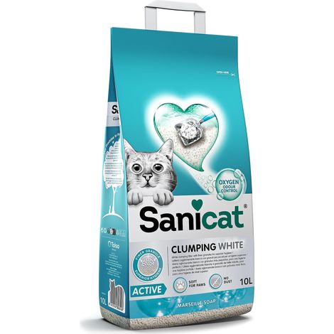 Litière pour Chats Ultra-agglomérante Blanche - Parfum de Savon de Marseille, Fabriquée à partir de minéraux naturels avec contrôle d'odeur, Capacité de 10 L (1/5)