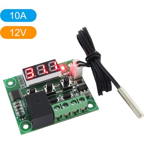 Mikroelektronische digitale Temperaturreglerplatine, Thermostatpanel mit wasserdichter Sensorsonde, 3-stellige LED-Anzeige, 10-kΩ-NTC-Kondensator, Messbereich -50 bis 110 °C, 48 x 40 mm, 12 V/24 V, 10 (1/2)