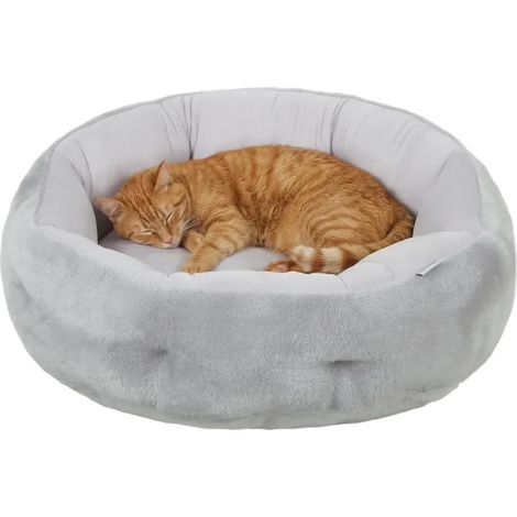 Lit pour chat - PawHut - design réversible - rebord de soutien - tissu doux - rond - gris clair (1/5)