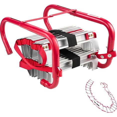 Échelle d'évacuation incendie 3 étages 7,62m rétractable, aluminium léger, sangles polyester robustes, marches antidérapantes, charge max 453kg. (1/5)