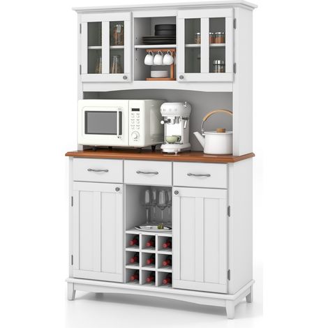 Credenza alta ante vetro temperato portabottiglie ripiani regolabili 3 cassetti mobile dispensa cucina (1/3)