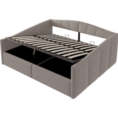 Letto contenitore imbottito 140 x 200 cm con sollevamento idraulico, velluto grigio (1/5)
