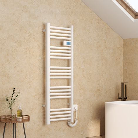 EMKE Elektrischer Handtuchheizkörper 120x40cm 450W Badheizkörper Handtuchtrockner mit Smart Thermostat LED-Display mit Temperatur und Zeitanzeige Strahlend weiß