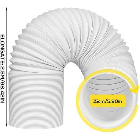 Tuyau évacuation climatiseur mobile 15 cm – Rallonge flexible 2,5m – Résistant à l'usure avec colliers de serrage en acier inoxydable (1/5)