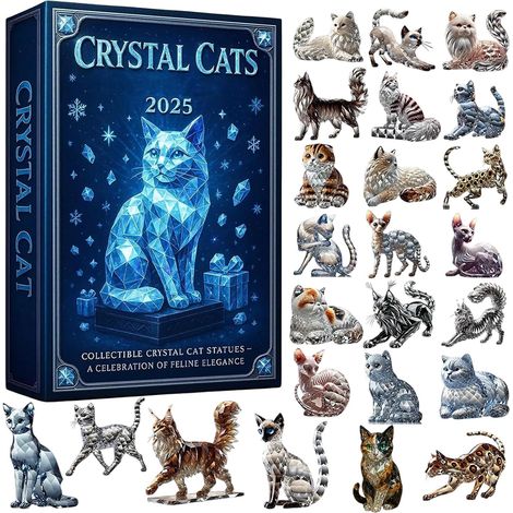 Calendrier de l'Avent 2025 en forme de chat, réalisé en cristaux, décoration de sapin de Noël de 24 jours, adorables figurines 2D à collectionner en acrylique, pour les amoureux des chats (1/5)