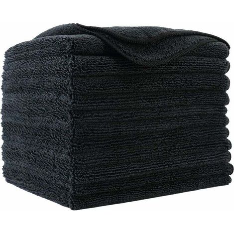 -12 Mikrofasertücher - Premium-Qualität - Schwarz - 30 x 30 cm - Crezuo