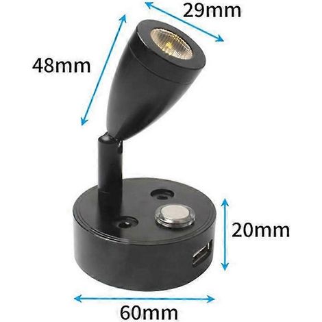Lampe de lecture rotative blanc chaud pour voiture, applique murale rotative à intensité variable tactile, port de chargement pour camping-car et bateau