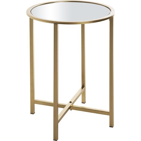 Table d'appoint, table de salon en verre trempé et métal coloris doré - diamètre 39 x hauteur 35 cm (1/5)