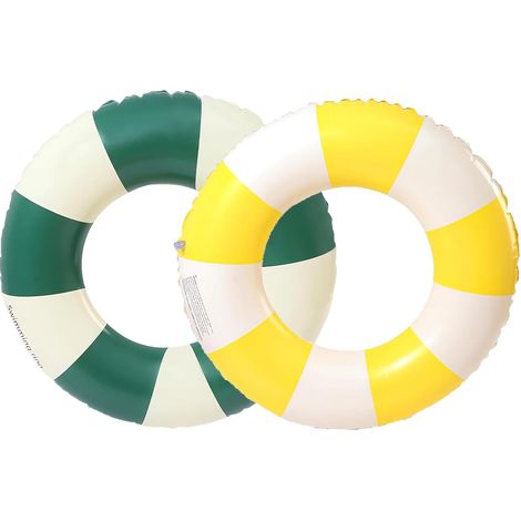 Bague flottante rayée rétro en PVC, bouée gonflable pour piscine, plage et jeux d'été. (1/5)