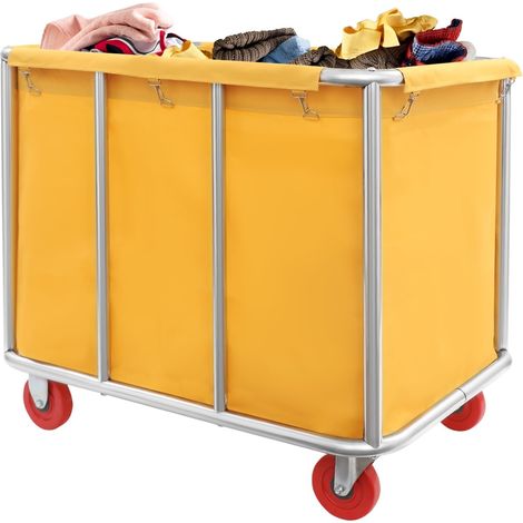 Panier à linge en acier inoxydable 90 x 65 x 80 cm - 117,93 kg - Chariot de tri du linge avec 4 roulettes et tissu Oxford amovible - Diamètre du tube rond : 32 mm - Pour commerce/maison, hôtel - Jaune