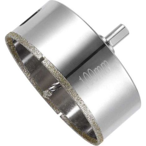 Scie cloche diamantée avec mèche pilote de centrage, diamantée, pour verre, carrelage, céramique, marbre (100 mm) (1/5)