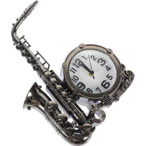 Réveil Rétro de Saxophone, Horloge de Bureau Décorative Vintage, Grand Format sans Pile, Design Coloré Aléatoire, pour Chambre et Salon, Réveil Silencieux et Couleur Aléatoire (1/5)
