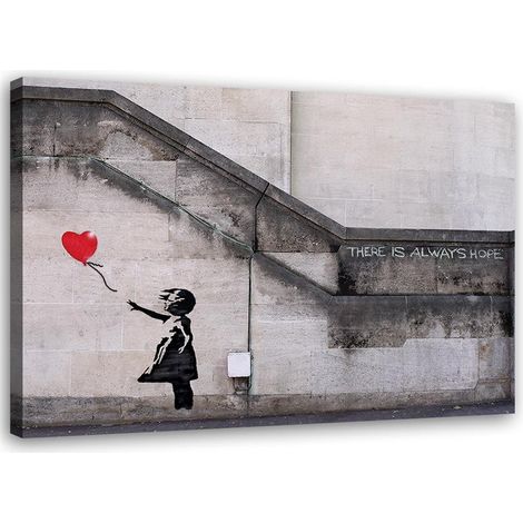 Image sur toile Banksy Fille avec un ballon – Toile canvas 240g/m² – Impression UVgel FLXfinish – Cadre en MDF prêt à accrocher