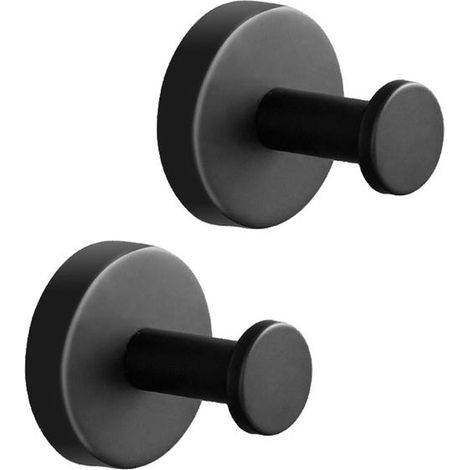 2pcs Matte Black Wall Hooks for Towels & Robes, Stainless Steel, Bathroom & Kitchen Storage (1/5)