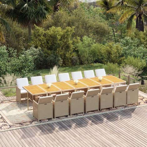 15-tlg. Garten-Essgruppe mit Kissen Beige Poly Rattan vidaXL (1/5)
