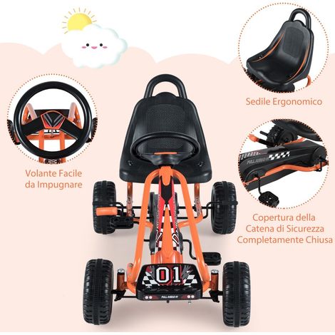 Toy Go Kart with Adjustable Seat and Stable Handbrake, Safe Sturdy Pedal Go Kart for Kids Orange (1/5)