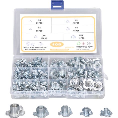 105 Pièces Boulonnerie T M4‑M10 en Acier Zingué, Kit de Fixation et Assemblage (1/5)