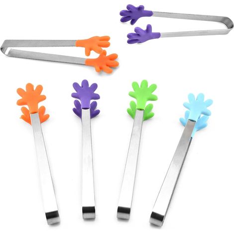 Ensemble de 6 mini pinces alimentaires multifonctionnelles, pinces alimentaires en acier inoxydable, pinces de cuisine en silicone,... (1/5)